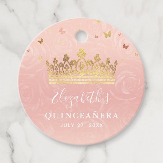 Blush Pink en Roos Gold Crown Bedankt Gift Bedankjes Labels (Voorkant)