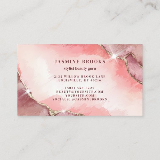 Blush Pink en Roos Gold Glitter Visitekaartje (Achterkant)