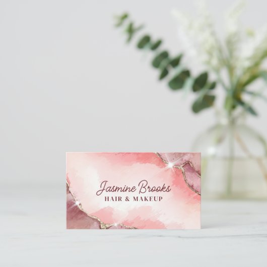 Blush Pink en Roos Gold Glitter Visitekaartje (Staand voorkant)