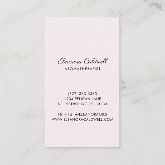 Blush Pink Essential Oils Aromatherapie Visitekaartje (Achterkant)
