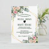 Blush Pink Eucalyptus Floral Geometric Wedding Kaart (Staand voorkant)