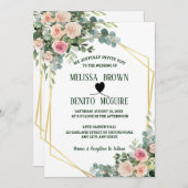 Blush Pink Eucalyptus Floral Geometric Wedding Kaart (Voorkant / Achterkant)