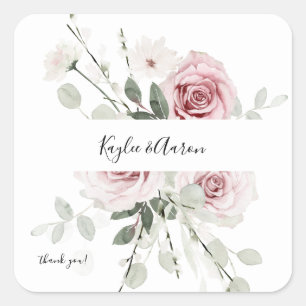 Blush PInk & Eucalyptus Floral Hartelijk dank Vierkante Sticker