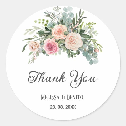 Blush Pink Eucalyptus Greenery Geometric Wedding Ronde Sticker (Voorkant)