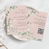 Blush PInk Eucalyptus QR Code Bruiloft Kaart