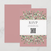 Blush Pink Eucalyptus QR Code Wedding RSVP  Informatiekaartje (Voorkant / Achterkant)
