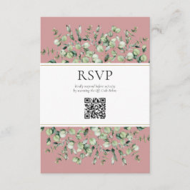 Blush Pink Eucalyptus QR Code Wedding RSVP  Informatiekaartje