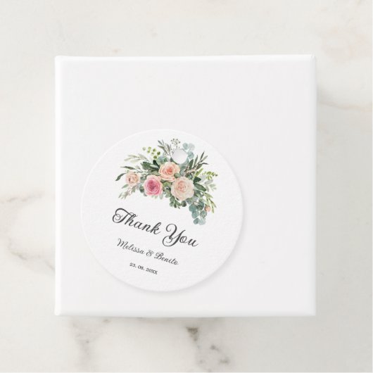 Blush Pink Eucalyptus Waterverf Geometric Weddensc Bedankjes Labels (In situ)