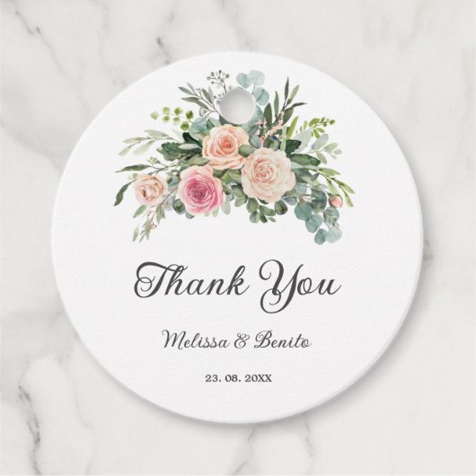 Blush Pink Eucalyptus Waterverf Geometric Weddensc Bedankjes Labels (Voorkant)