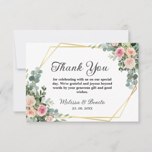 Blush Pink Eucalyptus Waterverf Geometric Weddensc Bedankkaart (Voorkant)