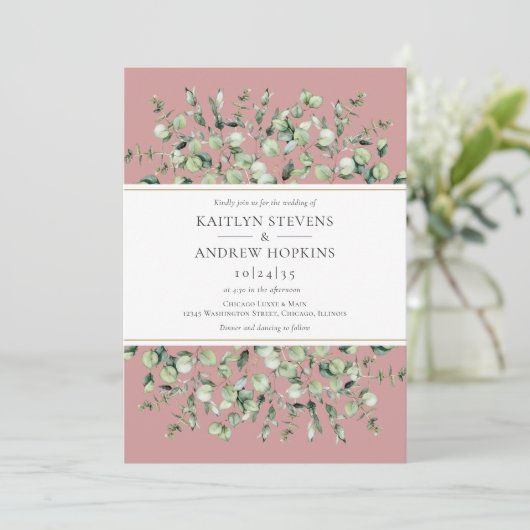 Blush Pink Eucalyptus  Wedding Kaart (Staand voorkant)