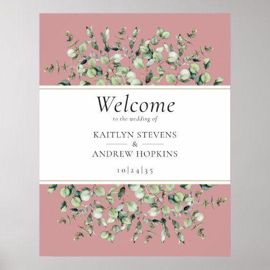Blush Pink Eucalyptus Wedding Welcome  Poster (Voorkant)