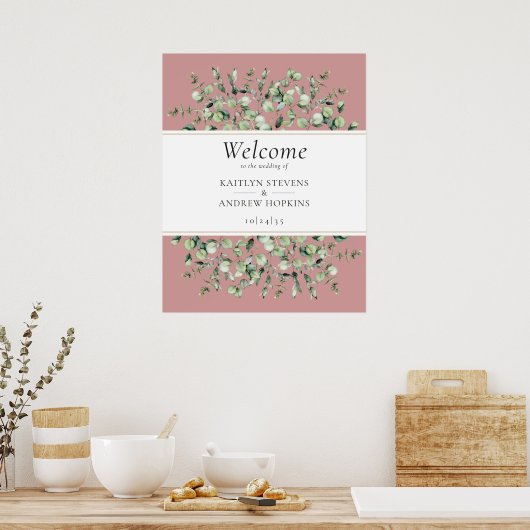 Blush Pink Eucalyptus Wedding Welcome  Poster (Keuken)