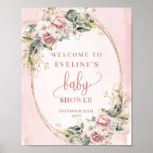 Blush Pink Eucalyptus Welcome Baby Shower Sign Art Poster (Voorkant)