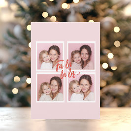 Blush Pink Fa La La La Photo Grid Christmas  Feestdagenkaart