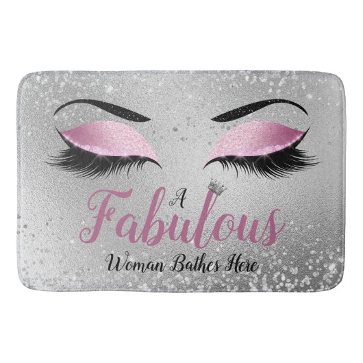 Blush Pink Fabulous Woman Glitter Eyes Badmat (Voorkant)
