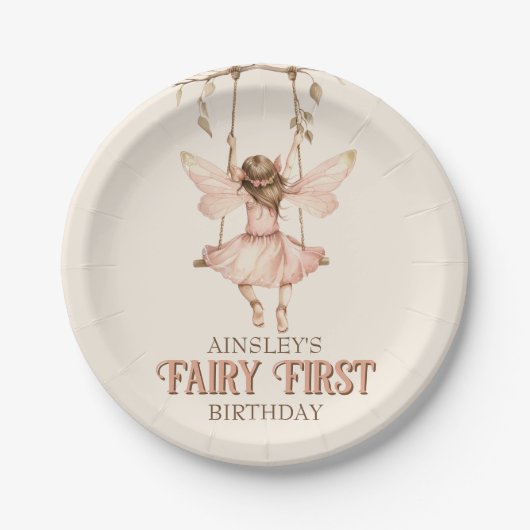 Blush Pink Fairy Eerste Aangepaste 1e Verjaardagsf Papieren Bordje (Voorkant)