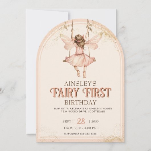 Blush Pink Fairy Eerste gebogen 1e verjaardagsfees Kaart (Voorkant)