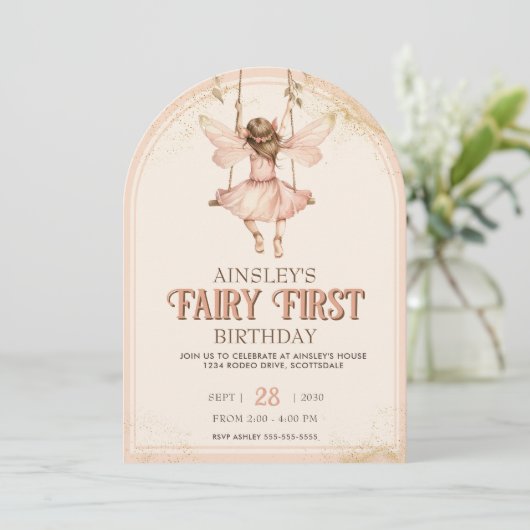 Blush Pink Fairy Eerste gebogen 1e verjaardagsfees Kaart (Staand voorkant)