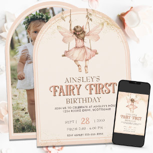 Blush Pink Fairy Eerste gebogen 1e verjaardagsfees Kaart