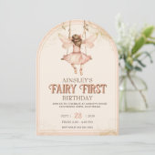 Blush Pink Fairy Eerste gebogen 1e verjaardagsfees Kaart (Staand voorkant)