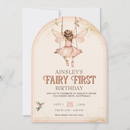 Blush Pink Fairy Eerste gebogen 1e verjaardagsfees Kaart (Voorkant)