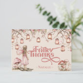 Blush Pink Fairy Eerste Verjaardag Party Thema Cus Bedankkaart (Staand voorkant)
