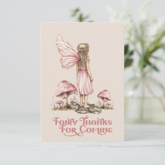 Blush Pink Fairy Eerste Verjaardagsfeestje Geperso Bedankkaart (Staand voorkant)
