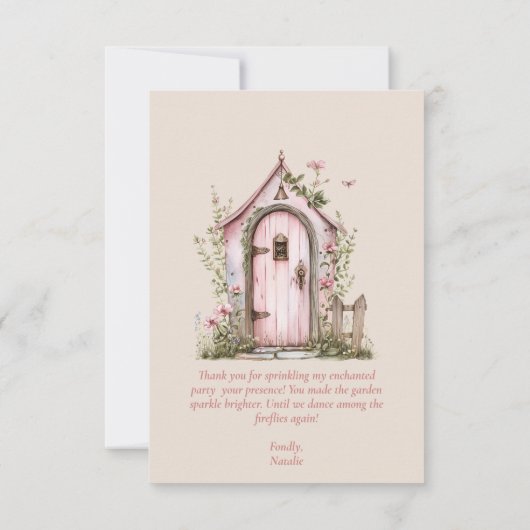 Blush Pink Fairy Eerste Verjaardagsfeestje Geperso Bedankkaart (Achterkant)