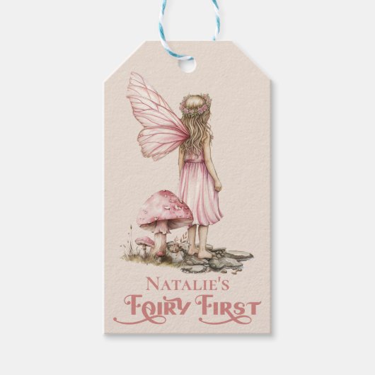 Blush Pink Fairy Eerste Verjaardagsfeestje Geperso Cadeaulabel (Voorkant)