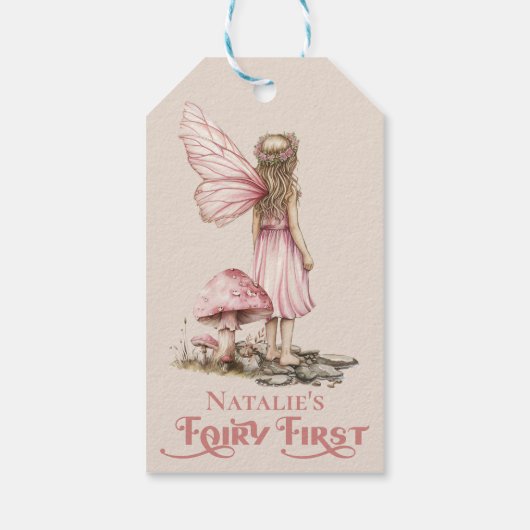 Blush Pink Fairy Eerste Verjaardagsfeestje Geperso Cadeaulabel (Achterkant)