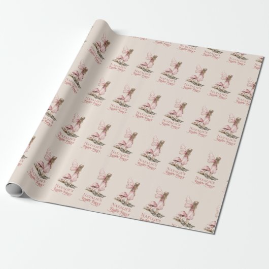Blush Pink Fairy Eerste Verjaardagsfeestje Geperso Cadeaupapier (Uitgerold)