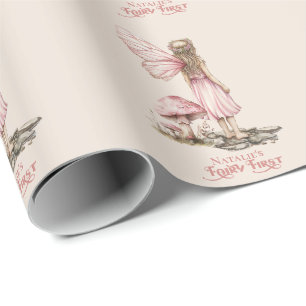 Blush Pink Fairy Eerste Verjaardagsfeestje Geperso Cadeaupapier