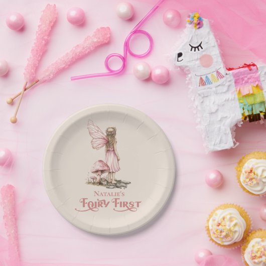 Blush Pink Fairy Eerste Verjaardagsfeestje Geperso Papieren Bordje (Feest)