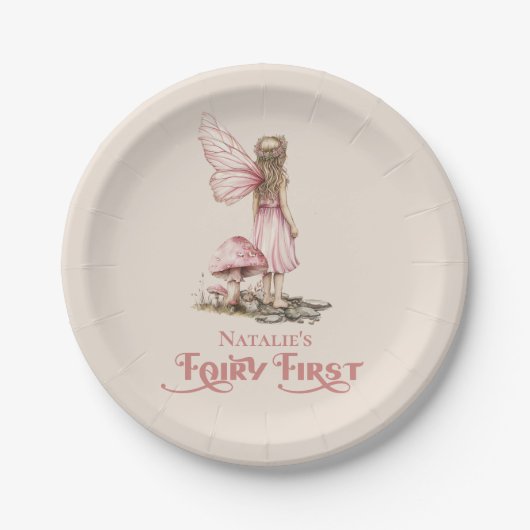 Blush Pink Fairy Eerste Verjaardagsfeestje Geperso Papieren Bordje (Voorkant)
