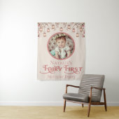 Blush Pink Fairy Eerste Verjaardagsfeestje Geperso Wandkleed (In situ)