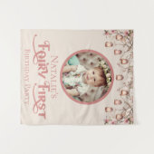 Blush Pink Fairy Eerste Verjaardagsfeestje Geperso Wandkleed (Voorkant (horizontaal))