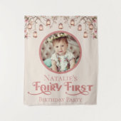 Blush Pink Fairy Eerste Verjaardagsfeestje Geperso Wandkleed (Voorkant)