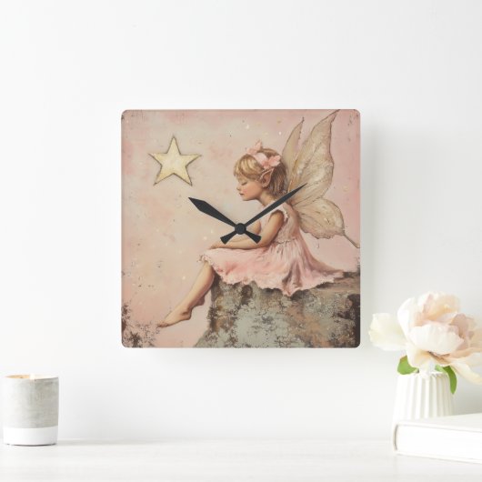 Blush Pink Fairy Vierkante Klok (Huis)