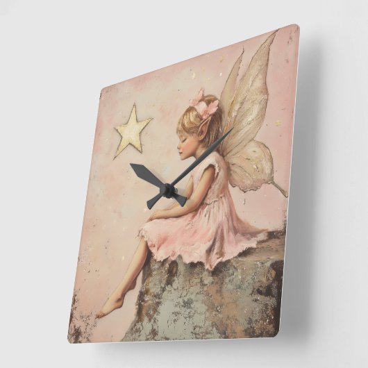 Blush Pink Fairy Vierkante Klok (Hoek)