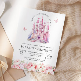 Blush Pink Fairytale Castle Floral Baby shower Kaart