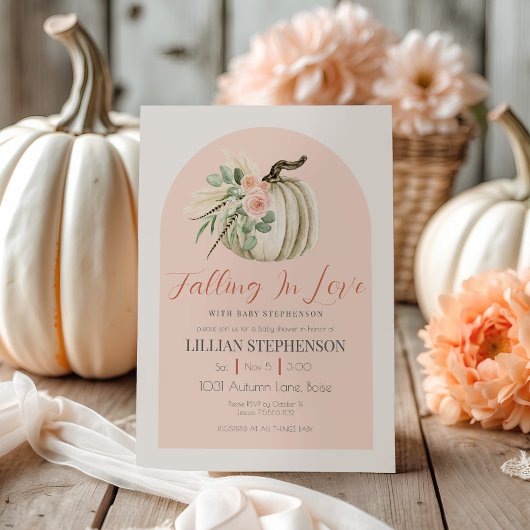 Blush Pink Falling in Love Pumpkin Baby shower Kaart