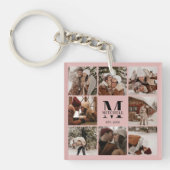 Blush Pink Familie Fotocollage | Monogram cadeau Sleutelhanger (voorkant)