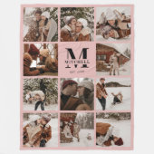 Blush Pink Familie Fotocollage Monogram Keepsake Fleece Deken (Voorkant)