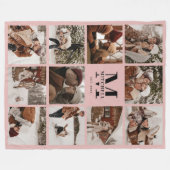 Blush Pink Familie Fotocollage Monogram Keepsake Fleece Deken (Voorkant (Horizontaal))
