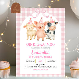 Blush Pink Farm Party Gingham Birthday Kaart
