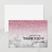 Blush Pink Faux Glitter/Marble Sweet 16 Bedankkaart (Voorkant / Achterkant)