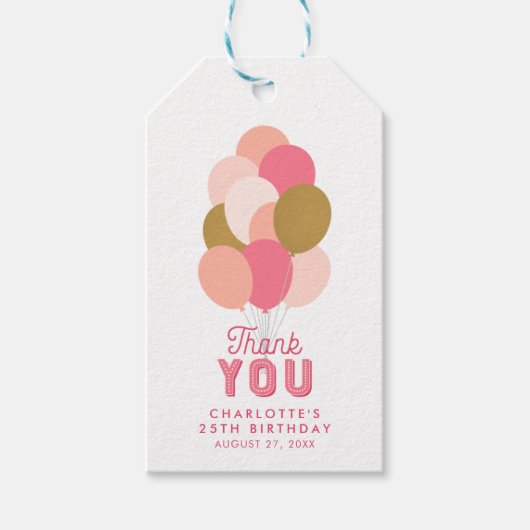 Blush Pink Faux Gold Balloons Hartelijk dank Cadeaulabel (Voorkant)