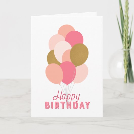 Blush Pink Faux Gold Balloons Kaart (Voorkant)