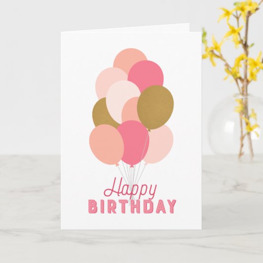 Blush Pink Faux Gold Balloons Kaart (Gele Bloem)